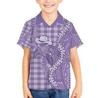 Purple Hawaii Palaka Cowboy Turtle Family Matching Off Shoulder Maxi Dress and Hawaiian Shirt Hawaiian Paniolo Puakenikeni Maile Lei - Polynesian Pride