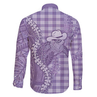Purple Hawaii Palaka Cowboy Turtle Family Matching Puletasi and Hawaiian Shirt Hawaiian Paniolo Puakenikeni Maile Lei - Polynesian Pride