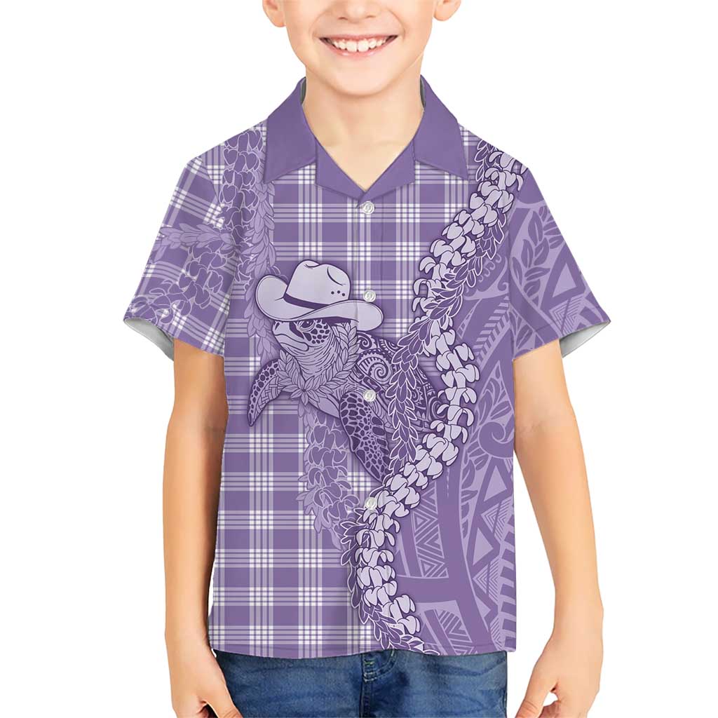 Purple Hawaii Palaka Cowboy Turtle Kid Hawaiian Shirt Hawaiian Paniolo Puakenikeni Maile Lei DT05 Kid Purple - Polynesian Pride