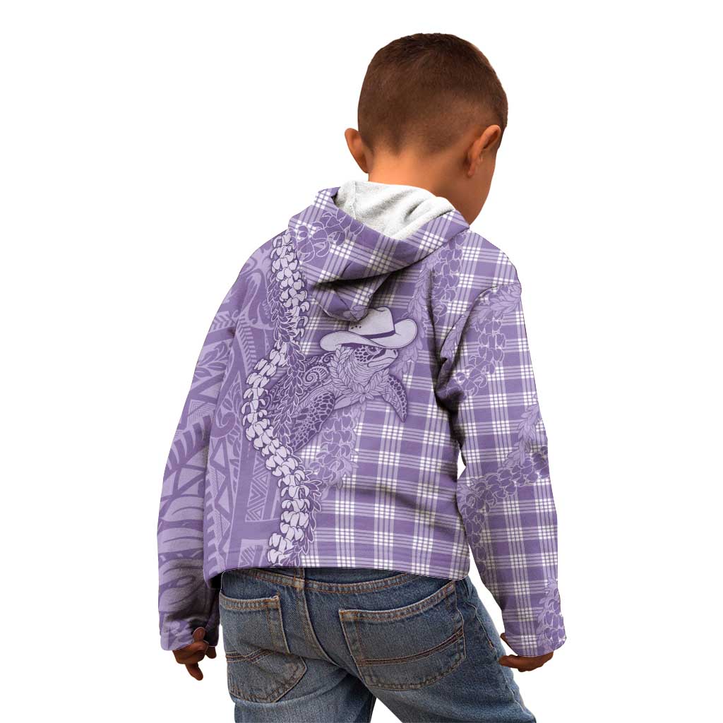 Purple Hawaii Palaka Cowboy Turtle Kid Hoodie Hawaiian Paniolo Puakenikeni Maile Lei - Polynesian Pride