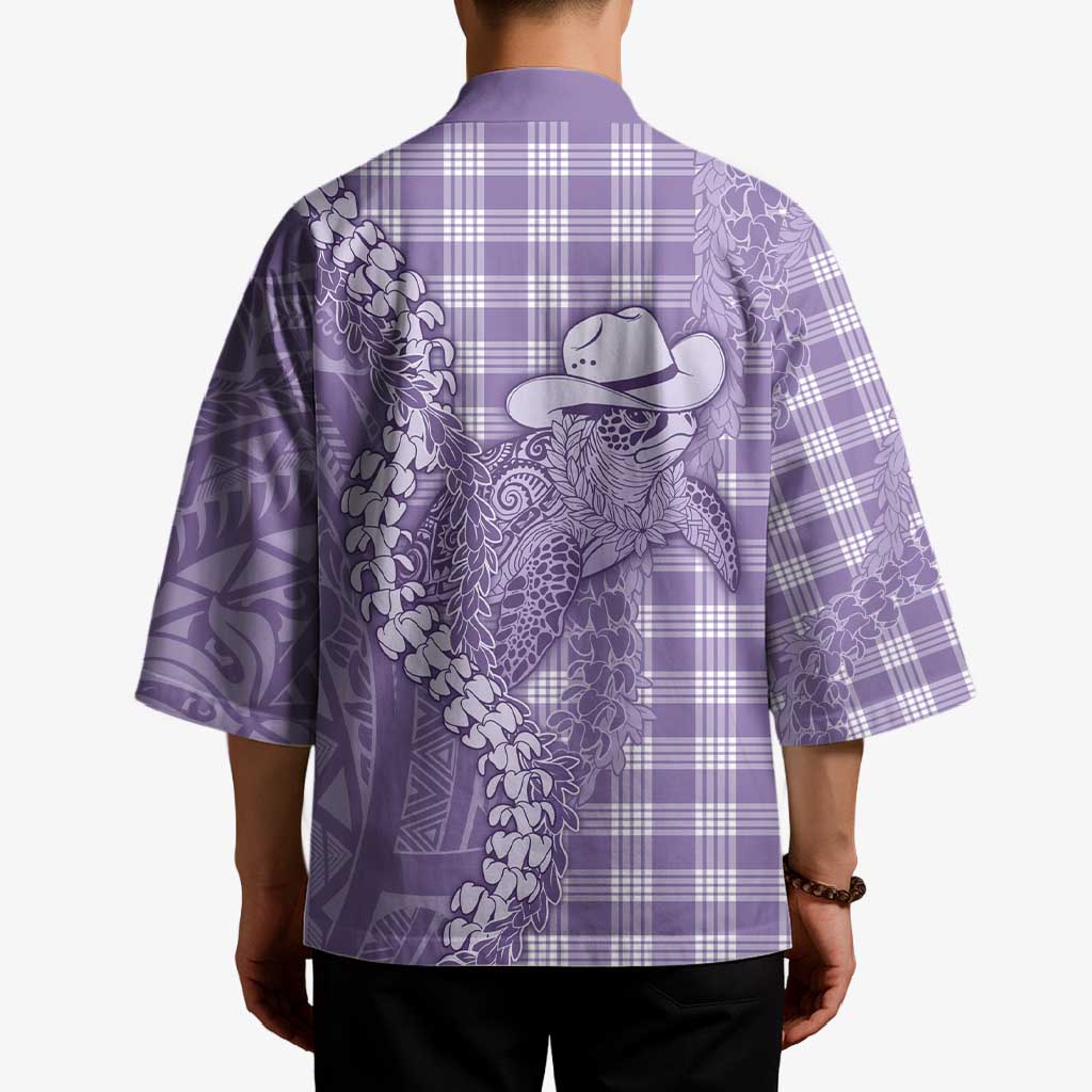Purple Hawaii Palaka Cowboy Turtle Kimono Hawaiian Paniolo Puakenikeni Maile Lei - Polynesian Pride