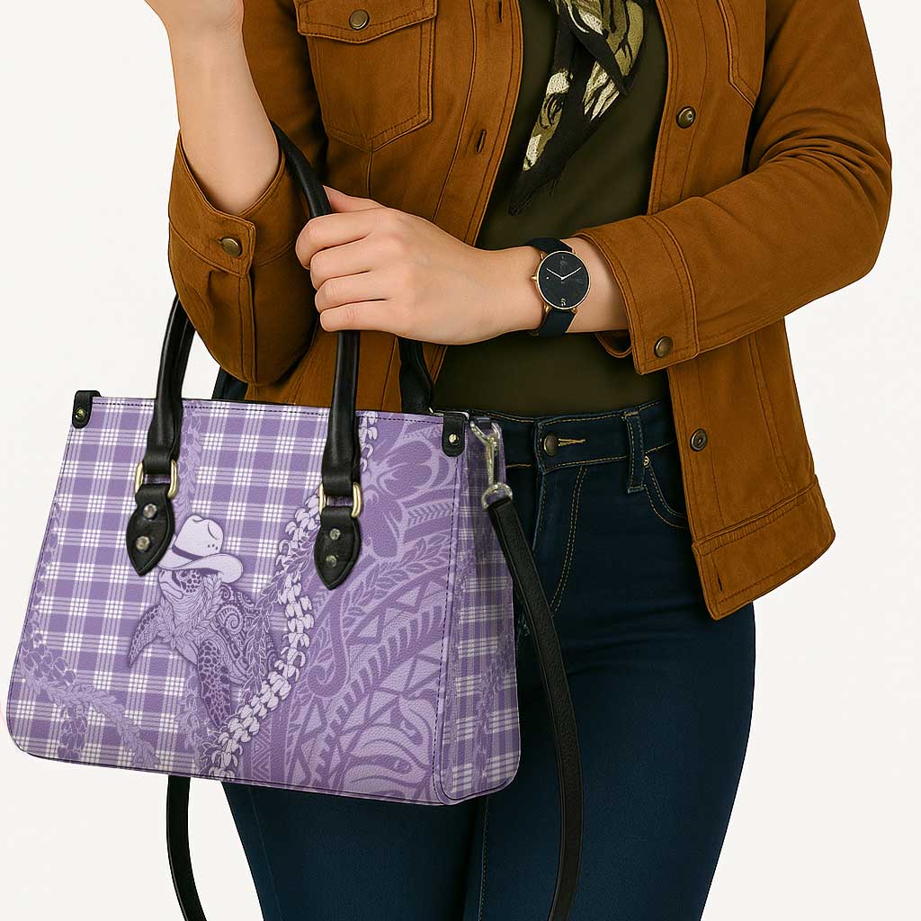 Purple Hawaii Palaka Cowboy Turtle Leather Bag Hawaiian Paniolo Puakenikeni Maile Lei - Polynesian Pride