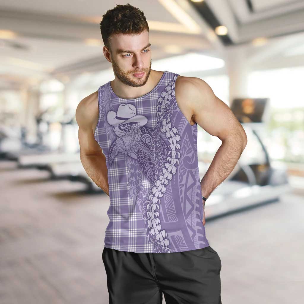 Purple Hawaii Palaka Cowboy Turtle Men Tank Top Hawaiian Paniolo Puakenikeni Maile Lei - Polynesian Pride