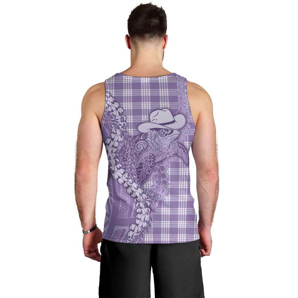 Purple Hawaii Palaka Cowboy Turtle Men Tank Top Hawaiian Paniolo Puakenikeni Maile Lei - Polynesian Pride
