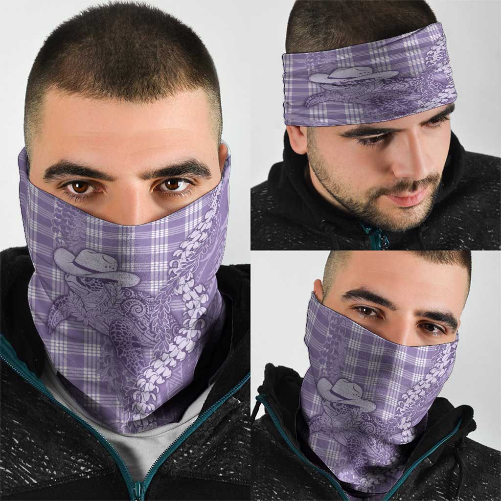 Purple Hawaii Palaka Cowboy Turtle Neck Gaiter Hawaiian Paniolo Puakenikeni Maile Lei - Polynesian Pride