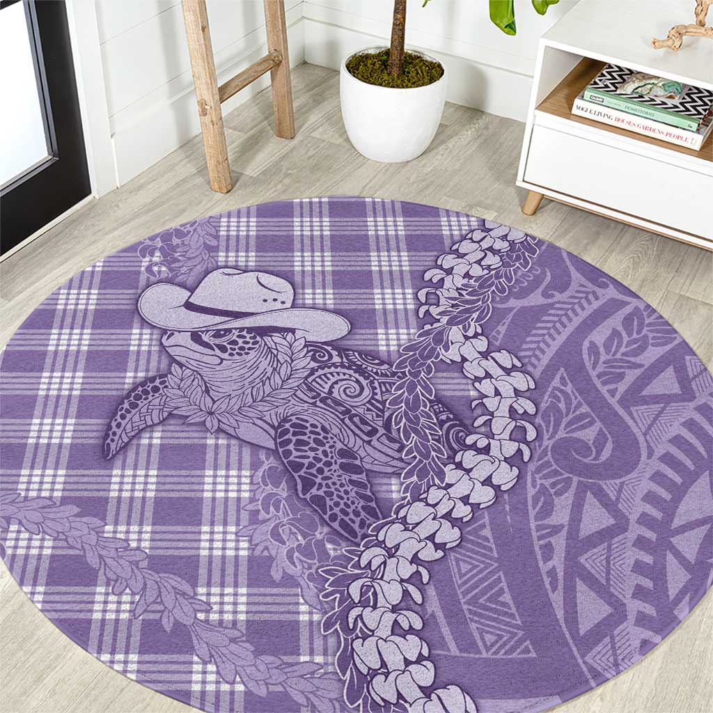 Purple Hawaii Palaka Cowboy Turtle Round Carpet Hawaiian Paniolo Puakenikeni Maile Lei - Polynesian Pride