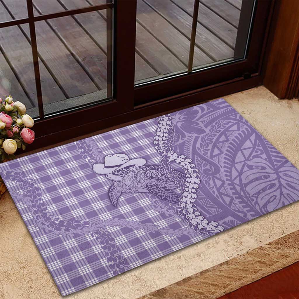 Purple Hawaii Palaka Cowboy Turtle Rubber Doormat Hawaiian Paniolo Puakenikeni Maile Lei - Polynesian Pride