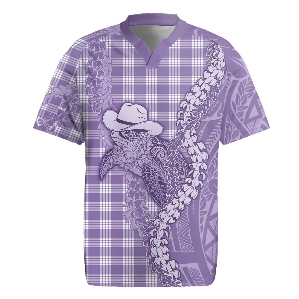Purple Hawaii Palaka Cowboy Turtle Rugby Jersey Hawaiian Paniolo Puakenikeni Maile Lei - Polynesian Pride