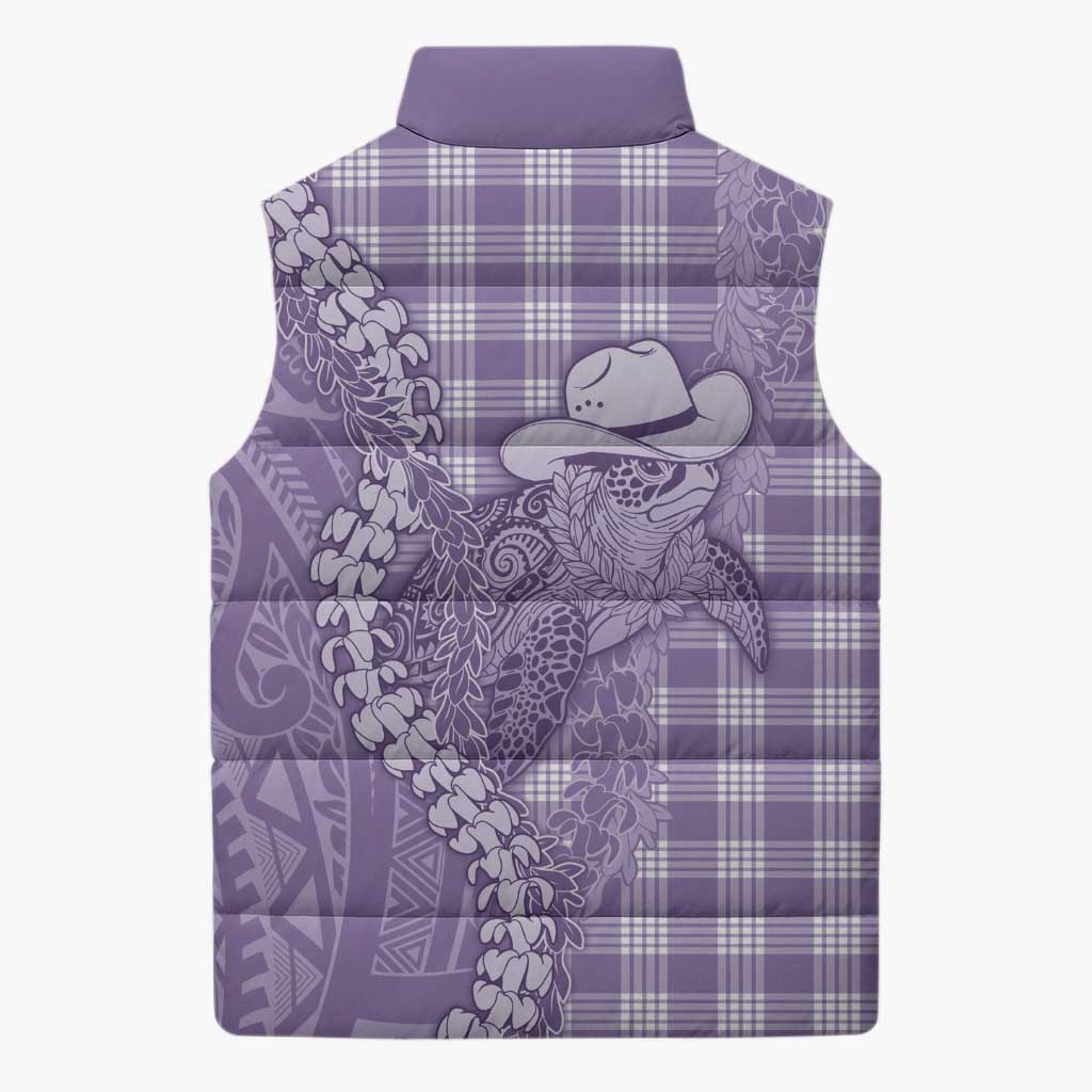 Purple Hawaii Palaka Cowboy Turtle Sleeveless Puffer Jacket Hawaiian Paniolo Puakenikeni Maile Lei - Polynesian Pride