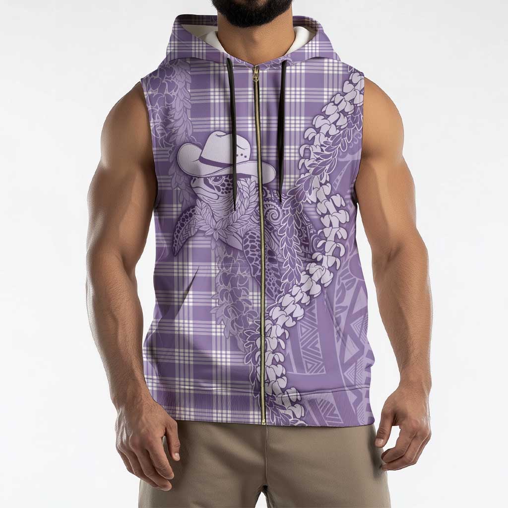 Purple Hawaii Palaka Cowboy Turtle Sleeveless Zip Hoodie Hawaiian Paniolo Puakenikeni Maile Lei - Polynesian Pride