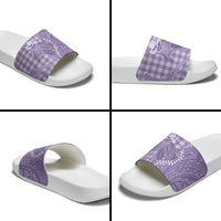 Purple Hawaii Palaka Cowboy Turtle Slide Sandals Hawaiian Paniolo Puakenikeni Maile Lei - Polynesian Pride