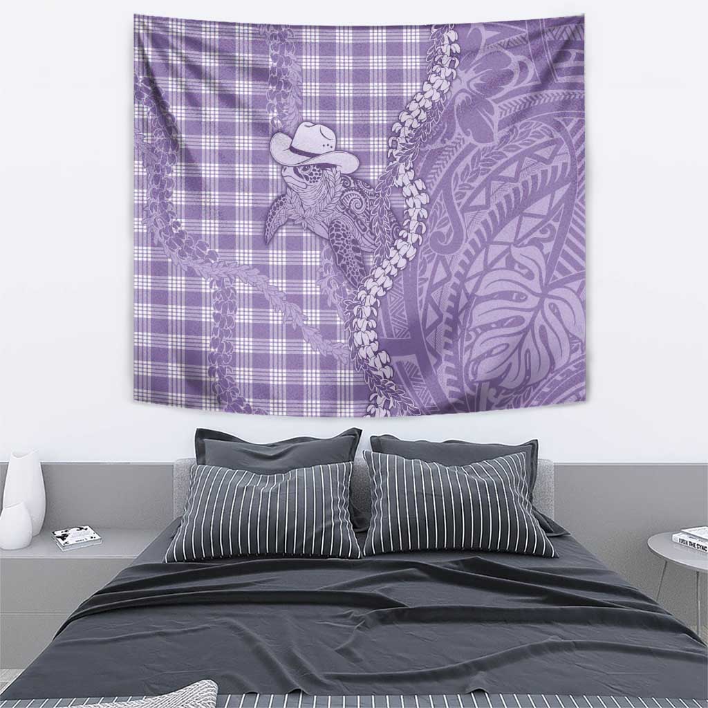 Purple Hawaii Palaka Cowboy Turtle Tapestry Hawaiian Paniolo Puakenikeni Maile Lei - Polynesian Pride