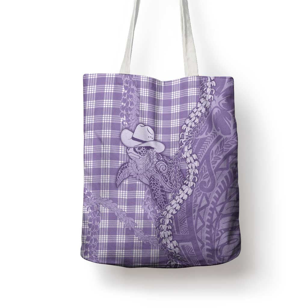 Purple Hawaii Palaka Cowboy Turtle Tote Bag Hawaiian Paniolo Puakenikeni Maile Lei - Polynesian Pride
