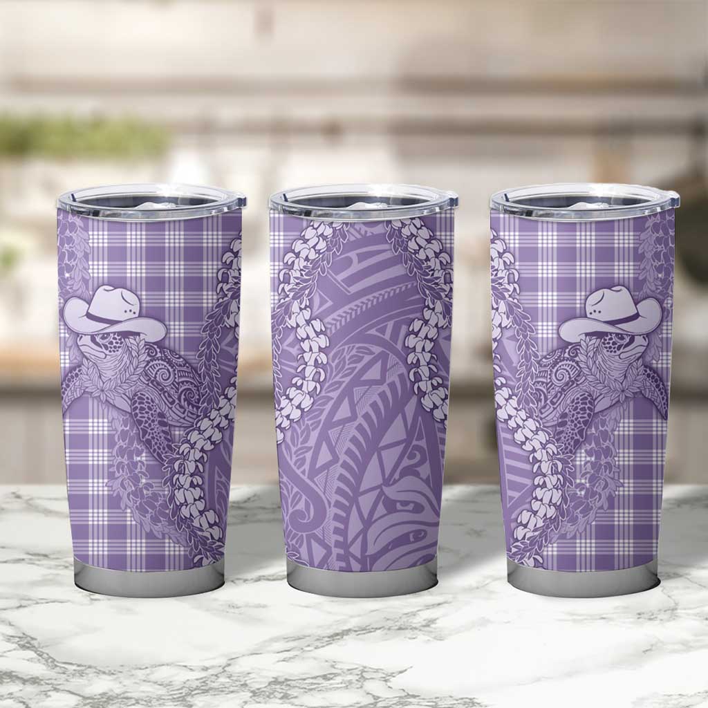 Purple Hawaii Palaka Cowboy Turtle Tumbler Cup Hawaiian Paniolo Puakenikeni Maile Lei - Polynesian Pride