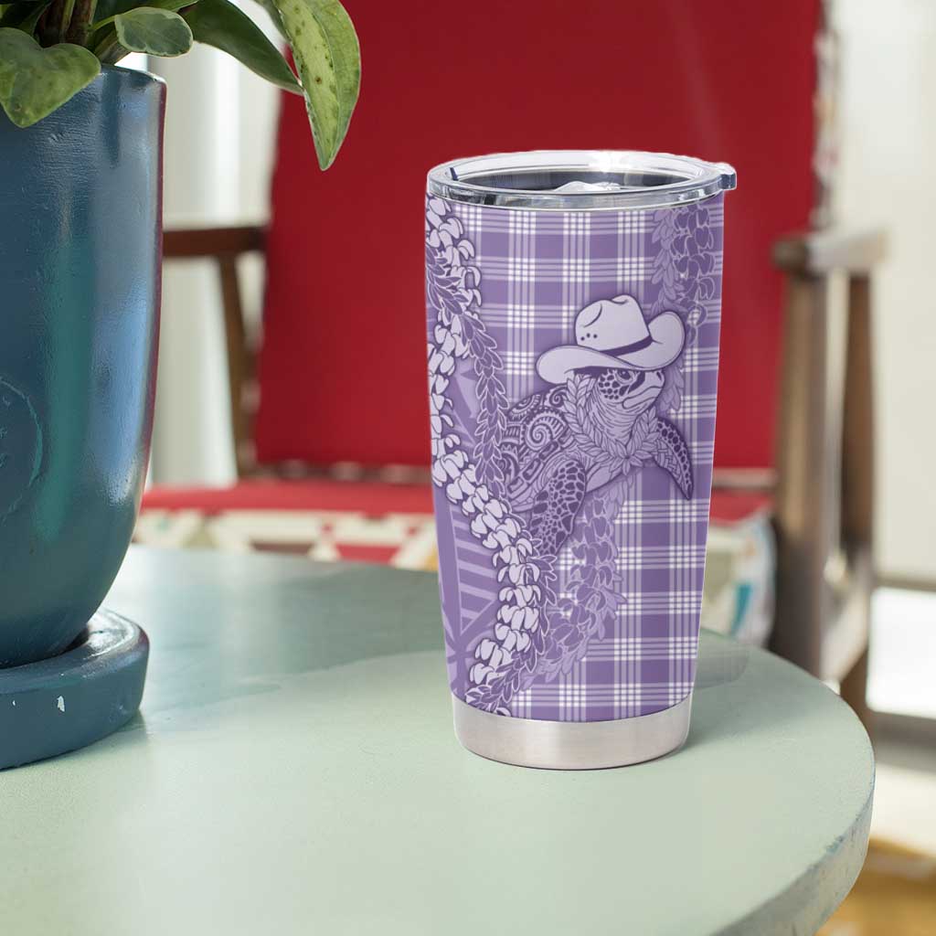 Purple Hawaii Palaka Cowboy Turtle Tumbler Cup Hawaiian Paniolo Puakenikeni Maile Lei - Polynesian Pride