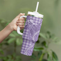 Purple Hawaii Palaka Cowboy Turtle Tumbler With Handle Hawaiian Paniolo Puakenikeni Maile Lei - Polynesian Pride