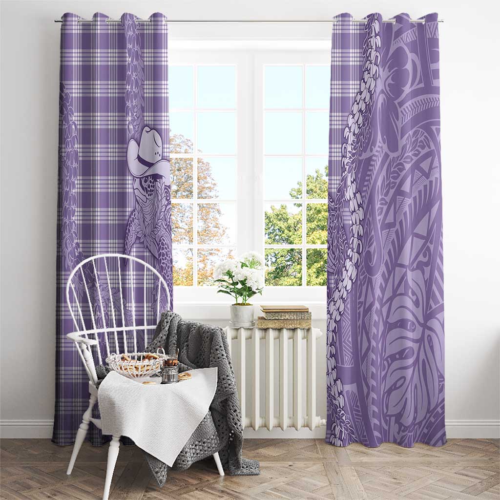 Purple Hawaii Palaka Cowboy Turtle Window Curtain Hawaiian Paniolo Puakenikeni Maile Lei - Polynesian Pride