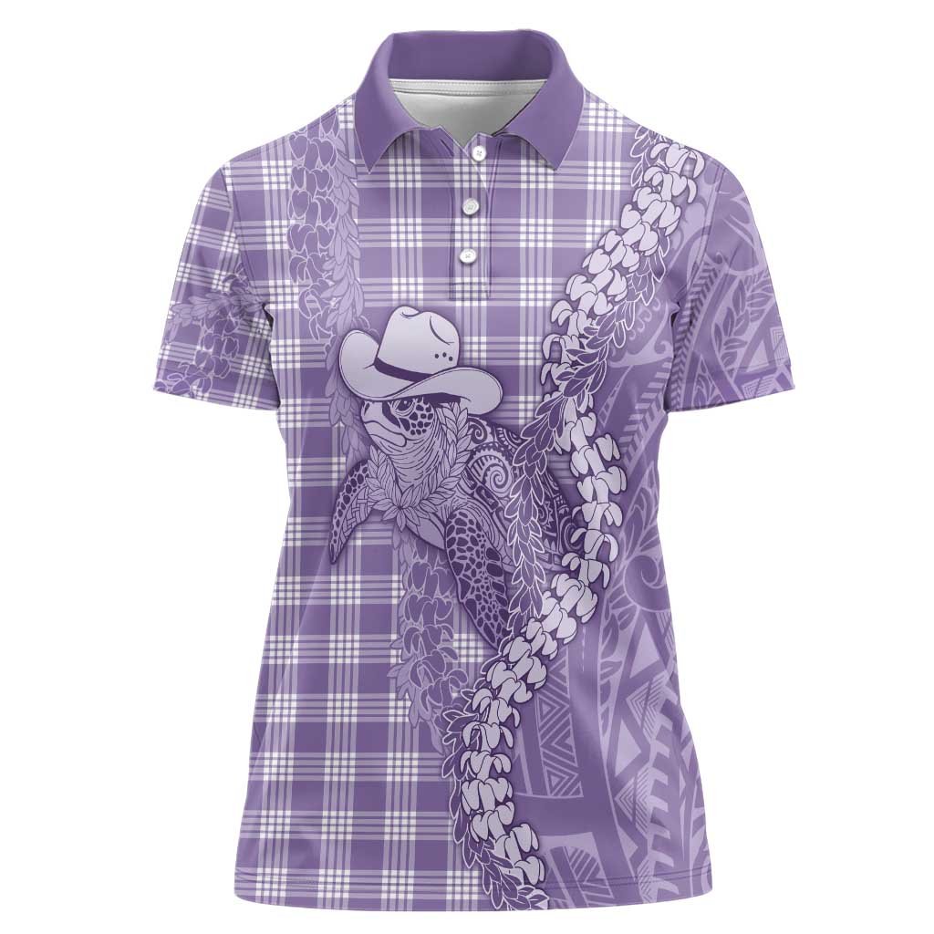 Purple Hawaii Palaka Cowboy Turtle Women Polo Shirt Hawaiian Paniolo Puakenikeni Maile Lei - Polynesian Pride