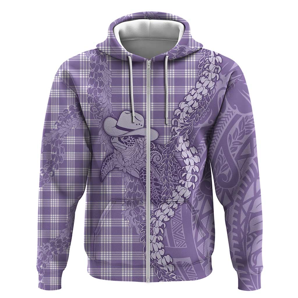 Purple Hawaii Palaka Cowboy Turtle Zip Hoodie Hawaiian Paniolo Puakenikeni Maile Lei DT05 Zip Hoodie Purple - Polynesian Pride