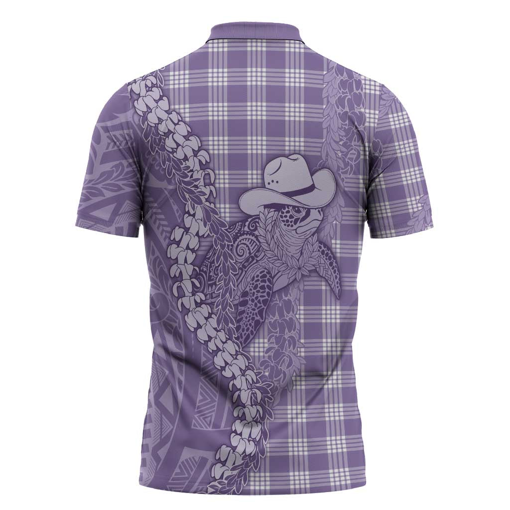 Purple Hawaii Palaka Cowboy Turtle Zipper Polo Shirt Hawaiian Paniolo Puakenikeni Maile Lei - Polynesian Pride