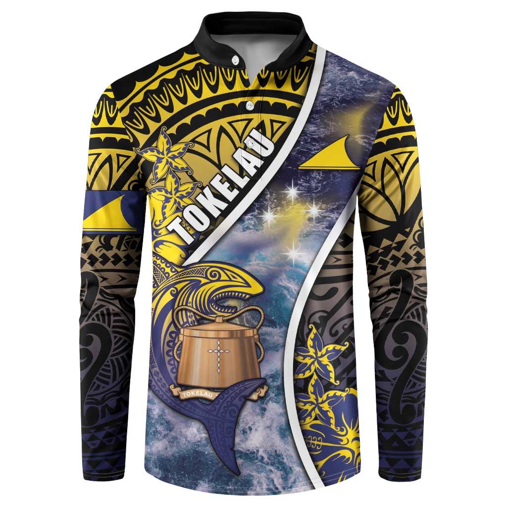 Personalised Tokelau Button Sweatshirt National Badge Waves Style DT05 Yellow - Polynesian Pride