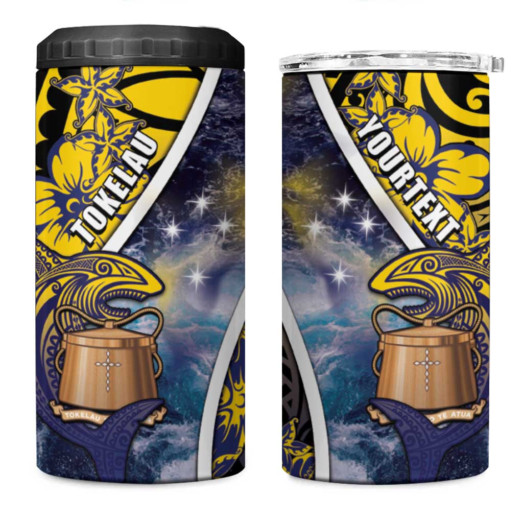 Personalised Tokelau 4 in 1 Can Cooler Tumbler National Badge Waves Style DT05 One Size: 16 oz Yellow - Polynesian Pride