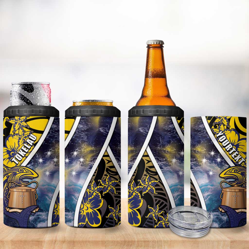Personalised Tokelau 4 in 1 Can Cooler Tumbler National Badge Waves Style