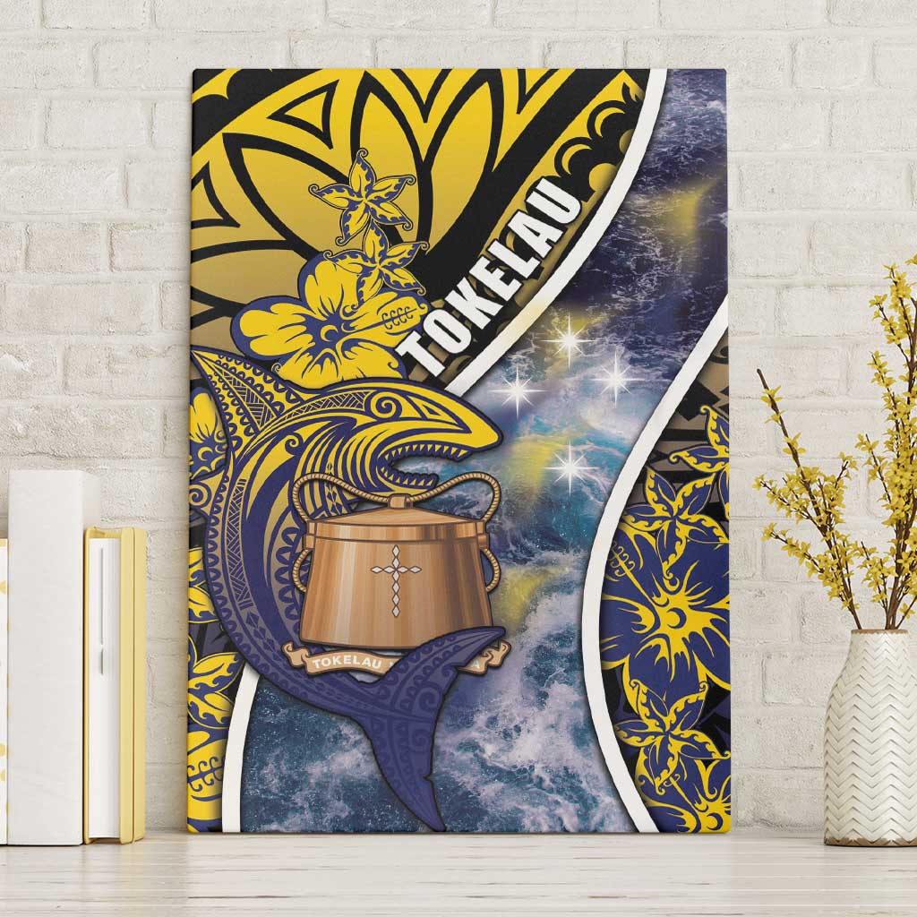Tokelau Canvas Wall Art National Badge Waves Style DT05 Without Frame Yellow - Polynesian Pride