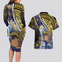 Personalised Tokelau Couples Matching Long Sleeve Bodycon Dress and Hawaiian Shirt National Badge Waves Style