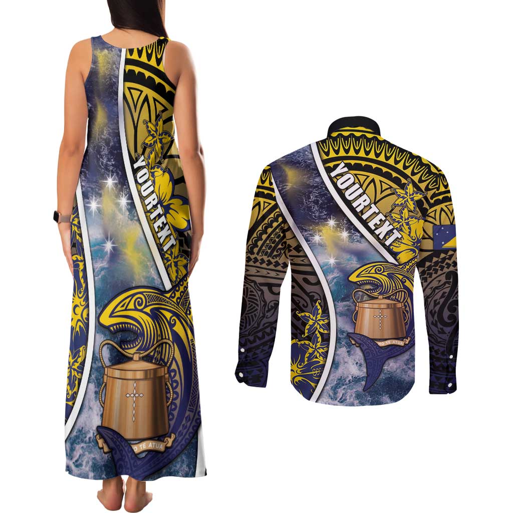 Personalised Tokelau Couples Matching Tank Maxi Dress and Long Sleeve Button Shirt National Badge Waves Style