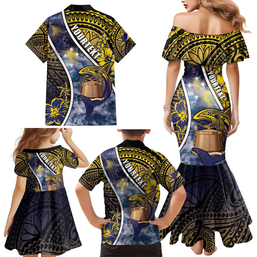 Personalised Tokelau Family Matching Mermaid Dress and Hawaiian Shirt National Badge Waves Style