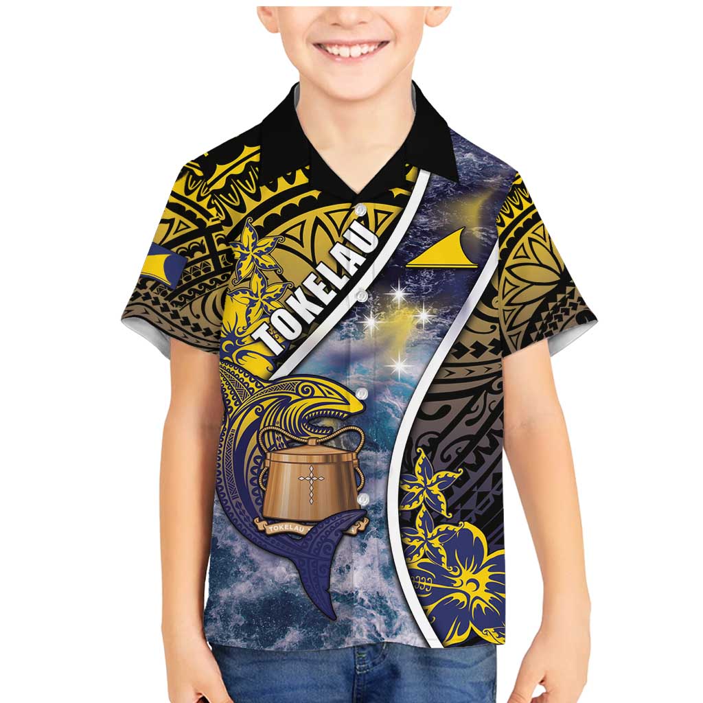 Personalised Tokelau Family Matching Mermaid Dress and Hawaiian Shirt National Badge Waves Style