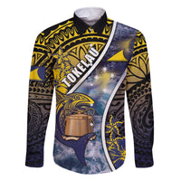 Personalised Tokelau Family Matching Off The Shoulder Long Sleeve Dress and Hawaiian Shirt National Badge Waves Style