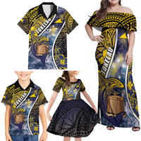 Personalised Tokelau Family Matching Off Shoulder Maxi Dress and Hawaiian Shirt National Badge Waves Style