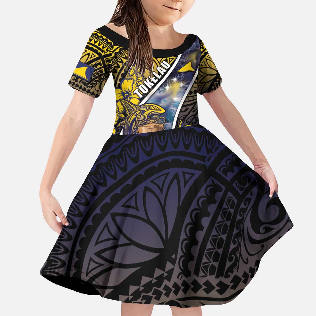 Personalised Tokelau Family Matching Tank Maxi Dress and Hawaiian Shirt National Badge Waves Style