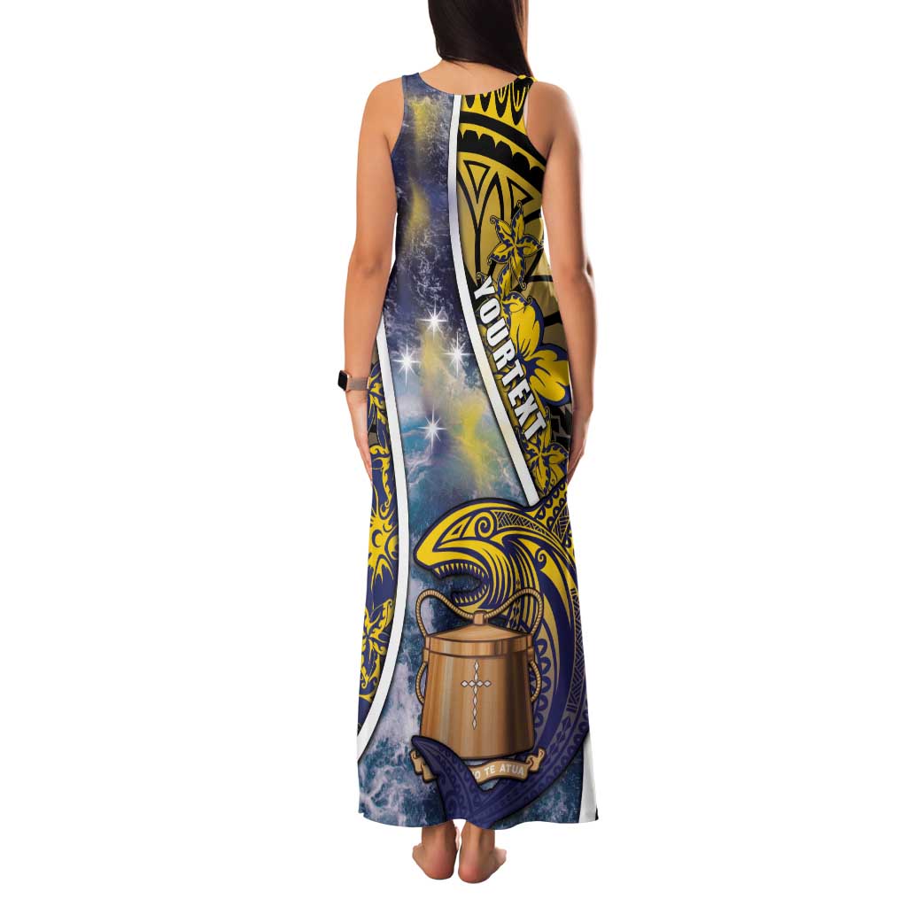 Personalised Tokelau Family Matching Tank Maxi Dress and Hawaiian Shirt National Badge Waves Style