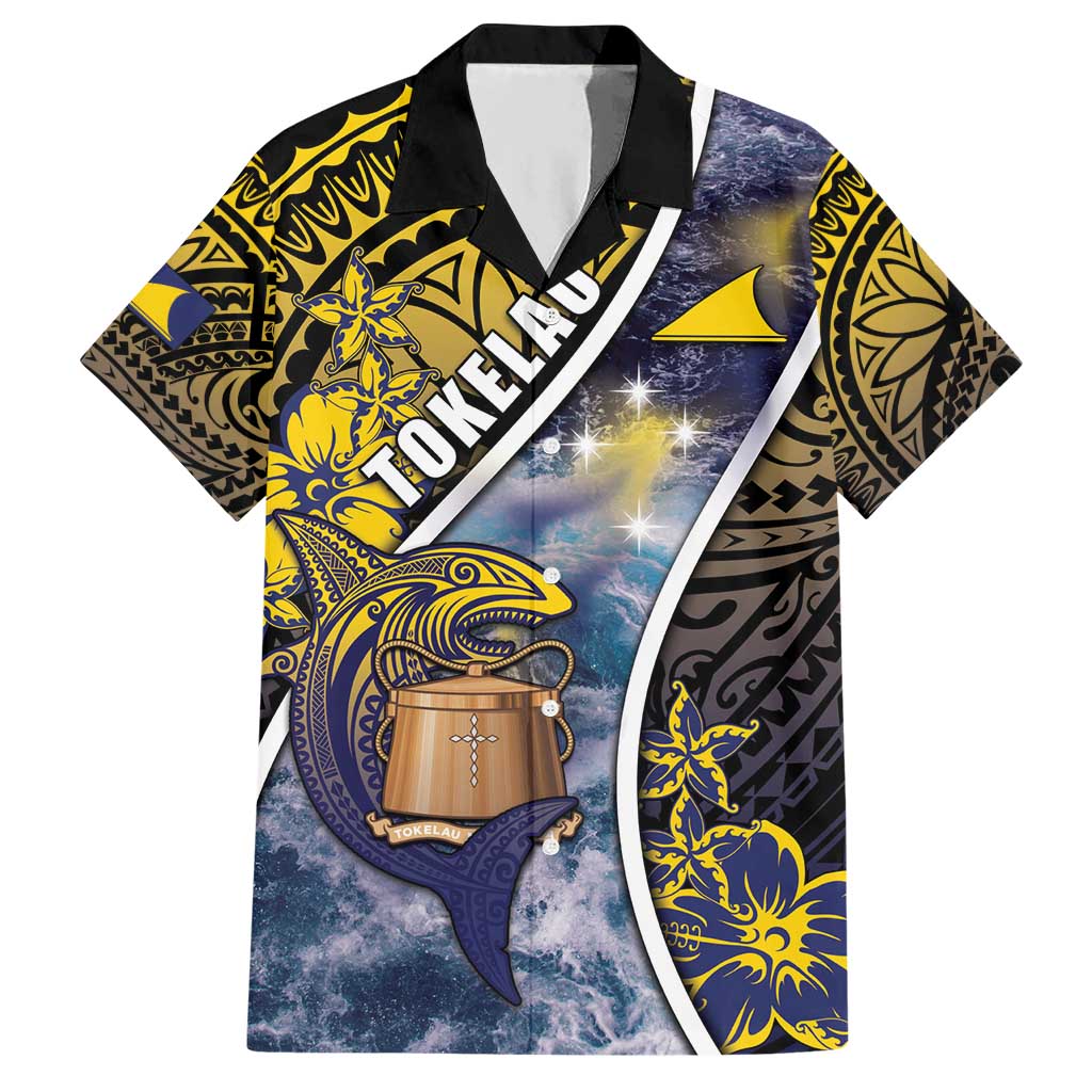 Personalised Tokelau Hawaiian Shirt National Badge Waves Style DT05 Yellow - Polynesian Pride