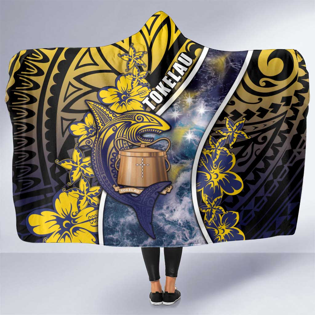 Tokelau Hooded Blanket National Badge Waves Style DT05 One Size Yellow - Polynesian Pride