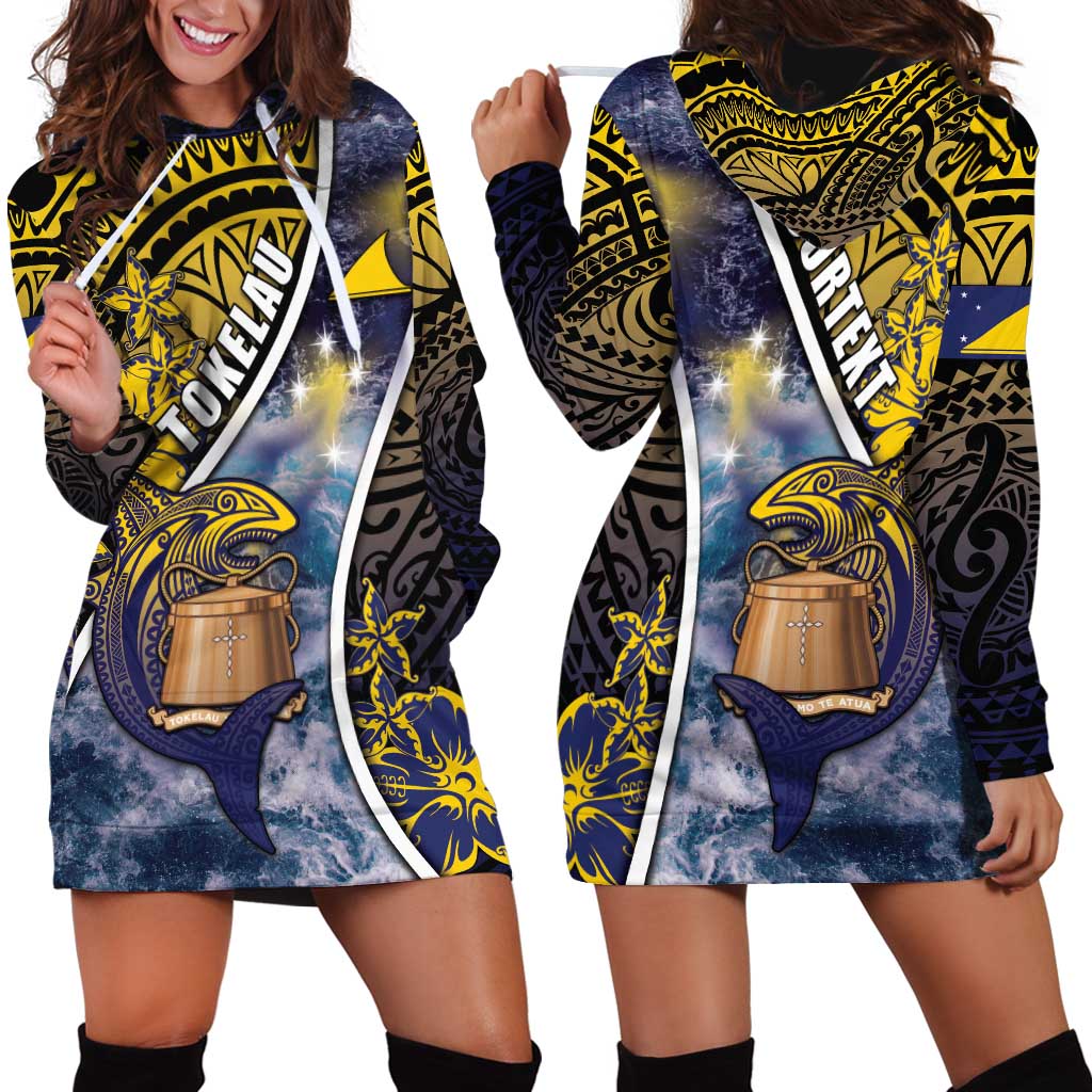 Personalised Tokelau Hoodie Dress National Badge Waves Style
