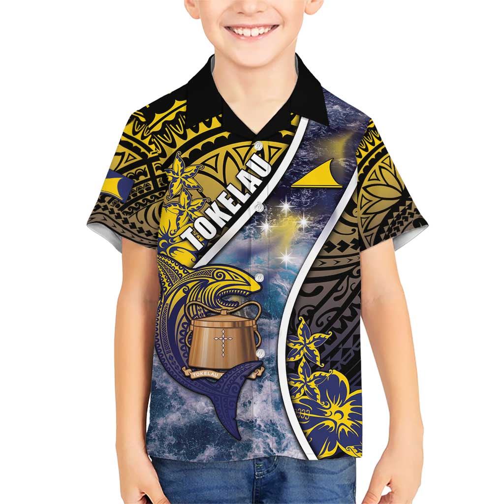 Personalised Tokelau Kid Hawaiian Shirt National Badge Waves Style DT05 Kid Yellow - Polynesian Pride