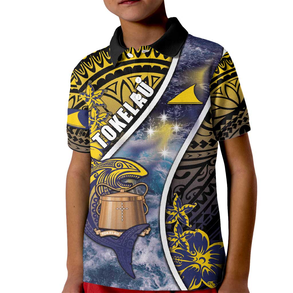Personalised Tokelau Kid Polo Shirt National Badge Waves Style DT05 Kid Yellow - Polynesian Pride