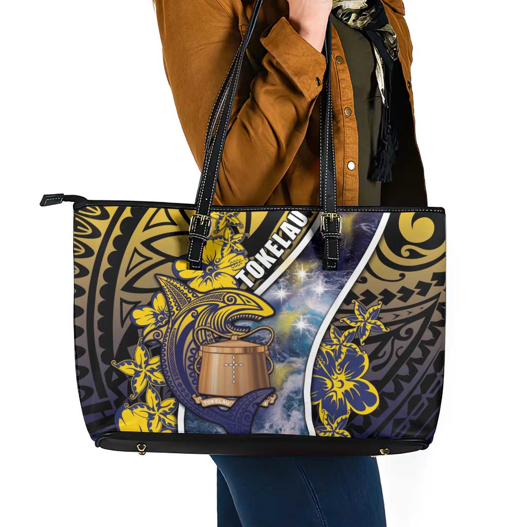 Tokelau Leather Tote Bag National Badge Waves Style