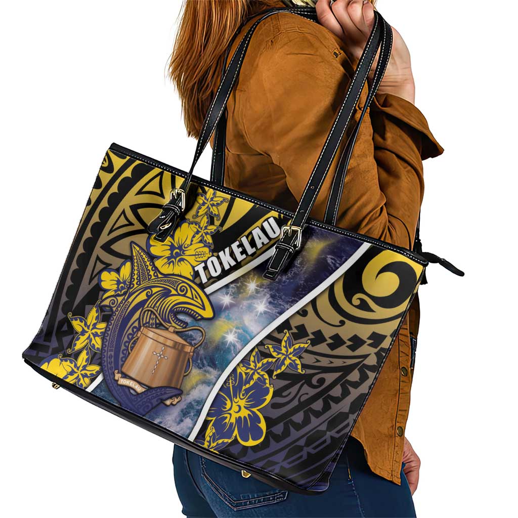Tokelau Leather Tote Bag National Badge Waves Style