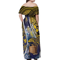 Personalised Tokelau Off Shoulder Maxi Dress National Badge Waves Style