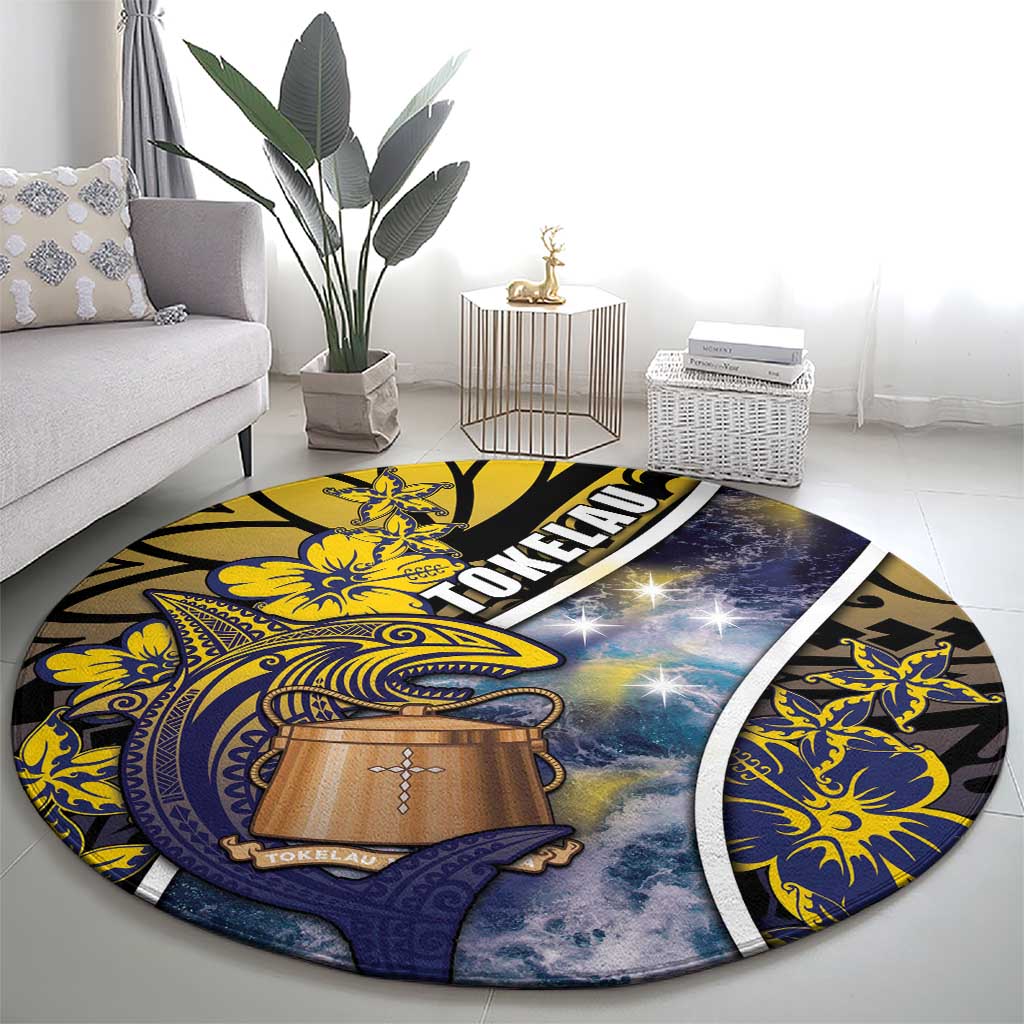 Tokelau Round Carpet National Badge Waves Style