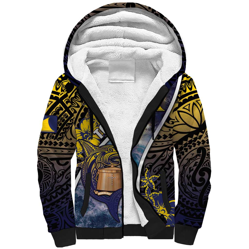 Personalised Tokelau Sherpa Hoodie National Badge Waves Style DT05 Unisex Yellow - Polynesian Pride