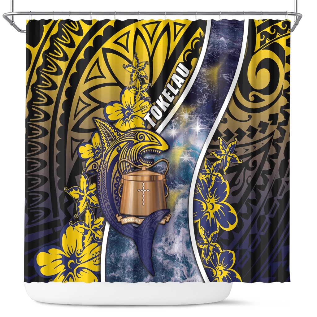 Tokelau Shower Curtain National Badge Waves Style DT05 Yellow - Polynesian Pride