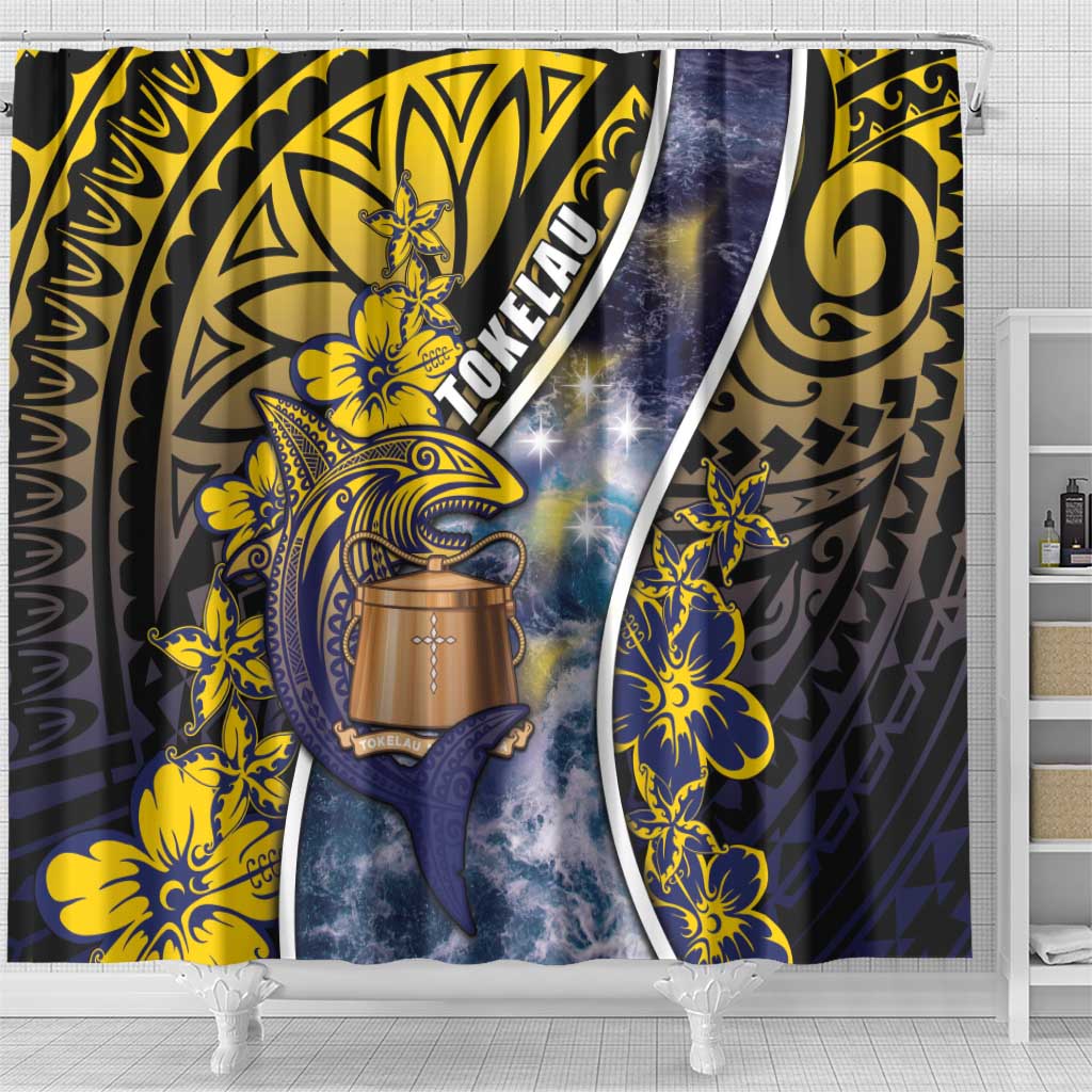 Tokelau Shower Curtain National Badge Waves Style