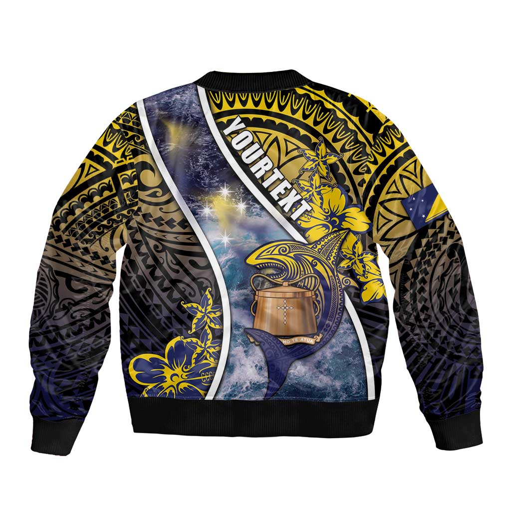 Personalised Tokelau Sleeve Zip Bomber Jacket National Badge Waves Style
