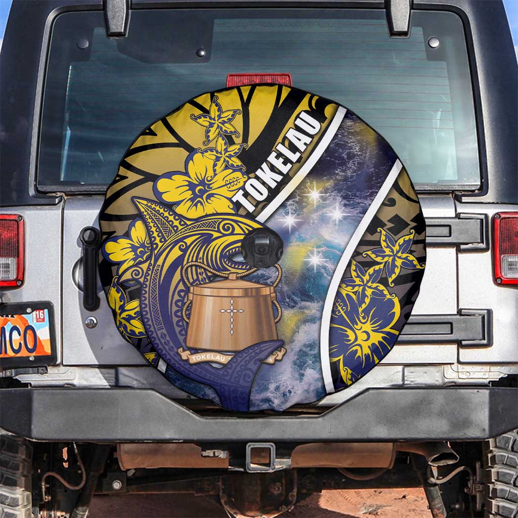 Tokelau Spare Tire Cover National Badge Waves Style DT05 Yellow - Polynesian Pride